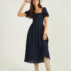 Magnolia Textured Puff Sleeve Maxi Dress in Navy
